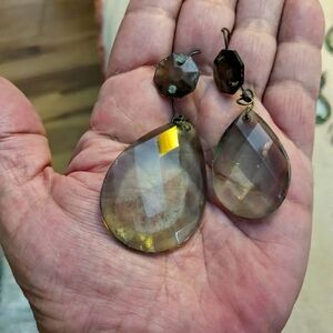 14 Antique Faceted Smoky Topaz Crystals Lot Chandelier Lamp Earrings